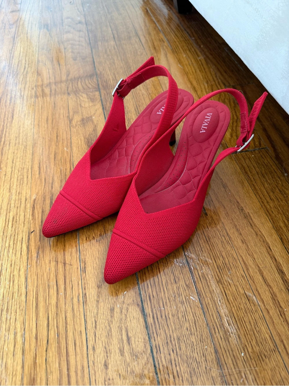 Vivaia red slingback pointed toe heels